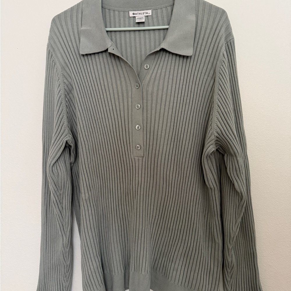Athleta Ribbed Long Sleeve Polo Sweater - Picture 3 of 5